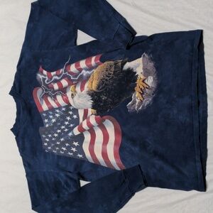 The Mountain Vintage American Flag Eagle Blue Tye Dye Long Sleeve T Shirt Size L